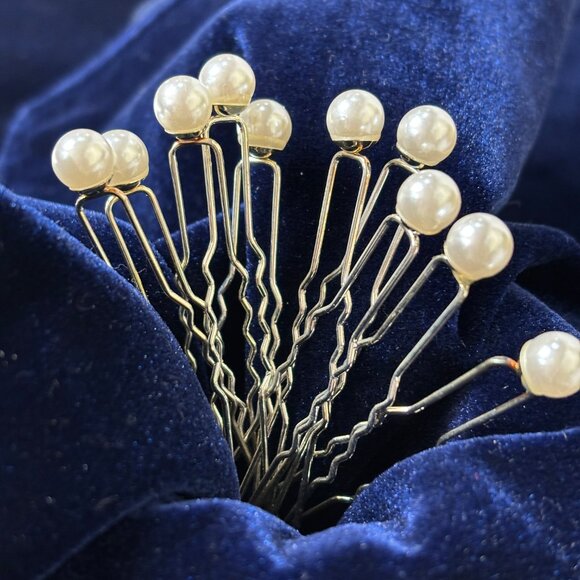 Pearl Silver Color Metal Hairpins set of 10 - Picture 2 of 4